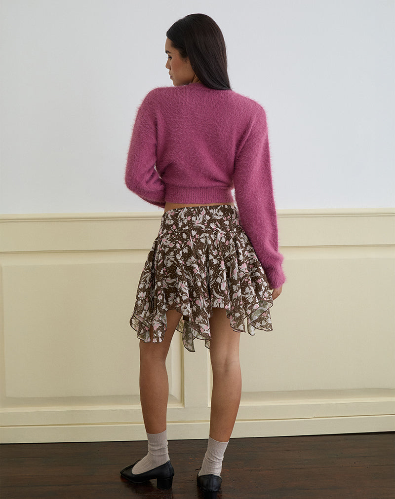 Immagine di Veny Minigonna in chiffon marrone e rosa a fiori polka