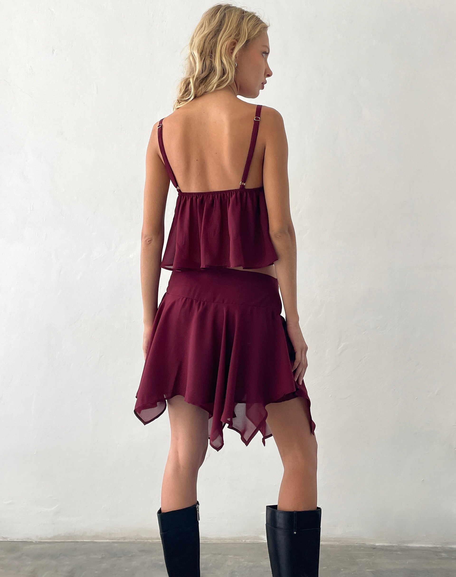 Immagine di Veny Mini Gonna in Chiffon Oxblood