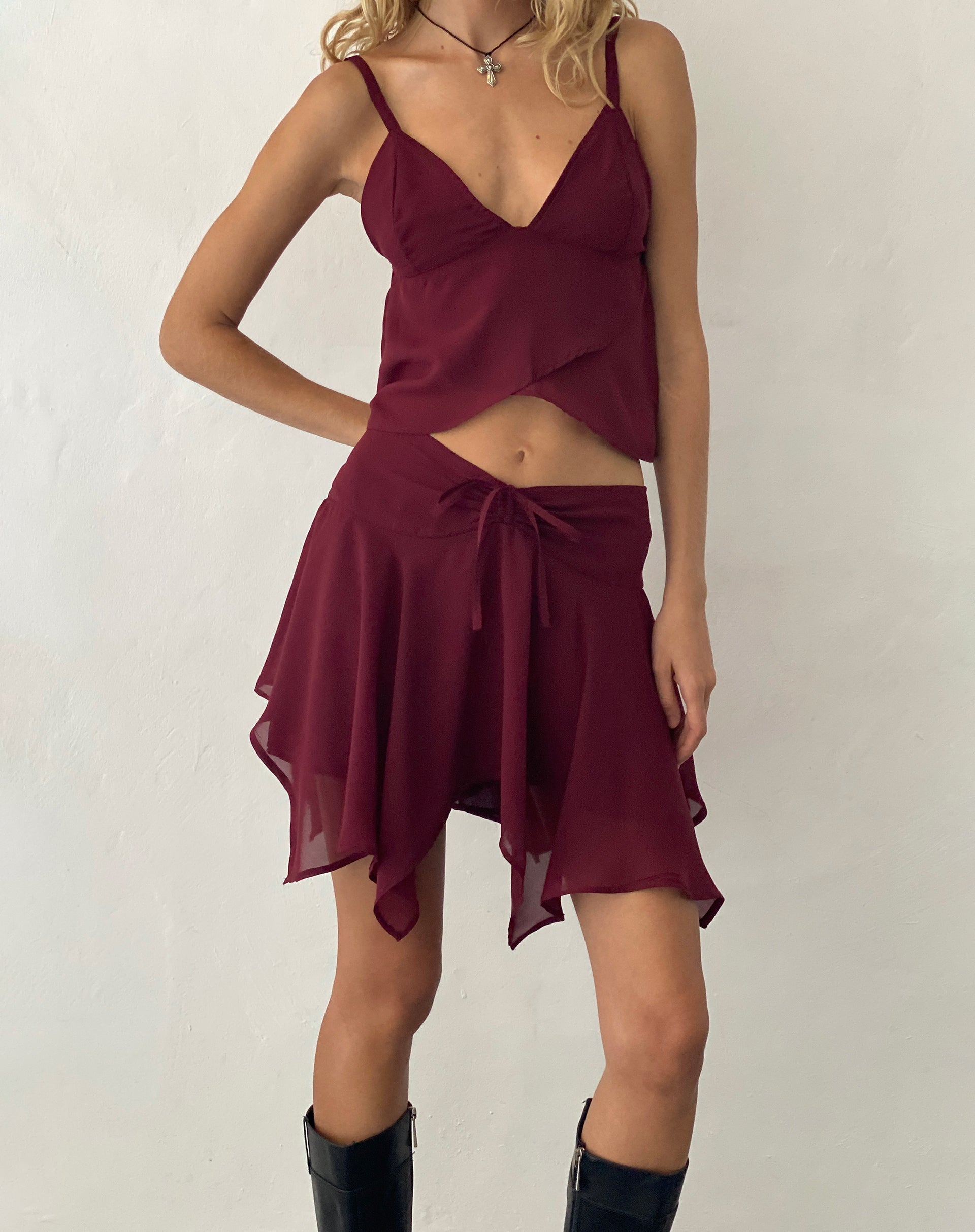 Immagine di Veny Mini Gonna in Chiffon Oxblood