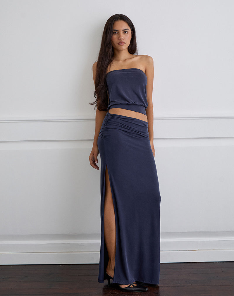 Immagine di Venya Gonna maxi in Cupro Navy