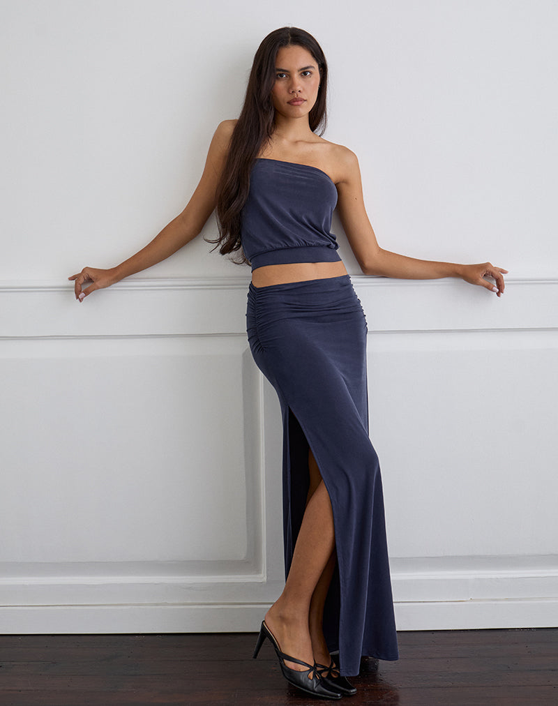 Maxi gonna Venya in Cupro Navy