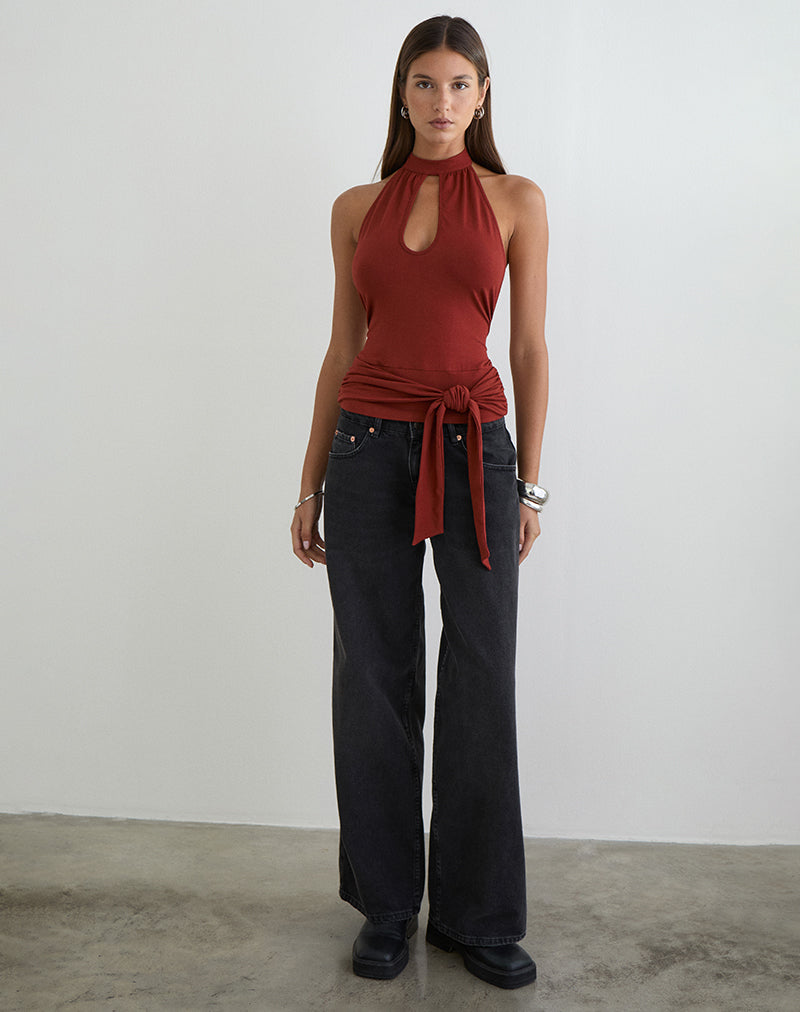 Immagine del top Verbina Keyhole in jersey color mattone cotto