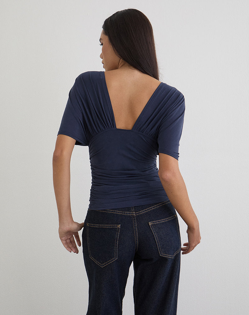 Immagine del top Vernia Plunge Batwing in cupro blu navy