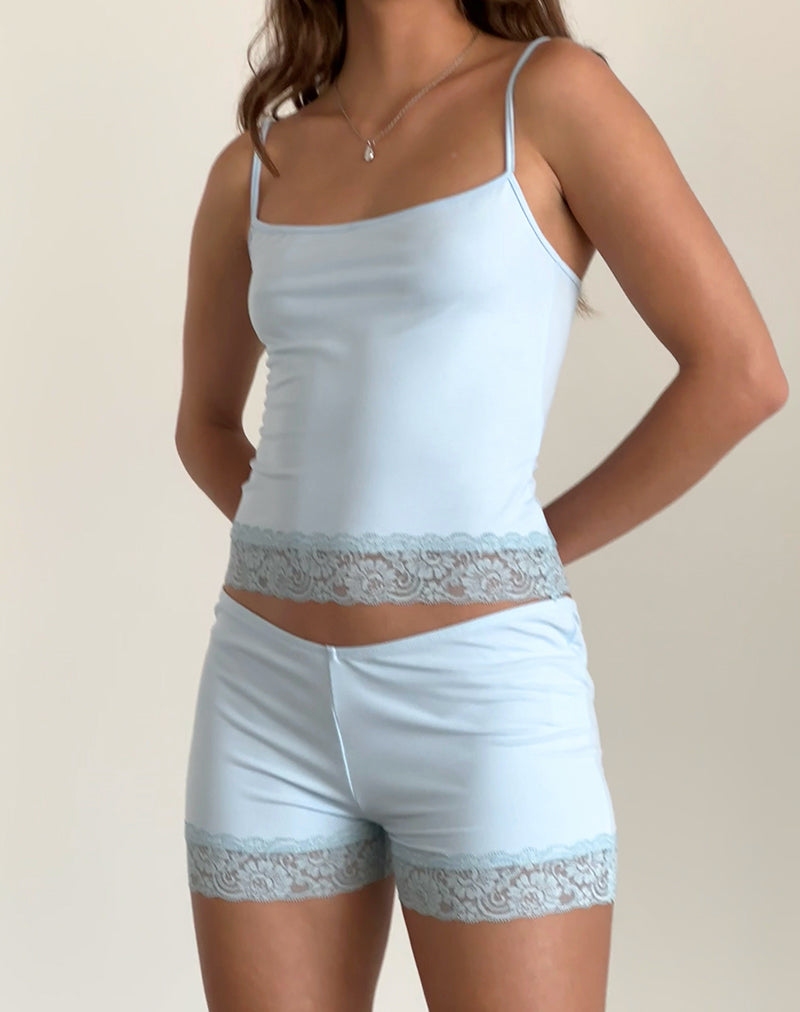 Micropantaloncini con orlo in pizzo Kuden in blu morbido e scivoloso
