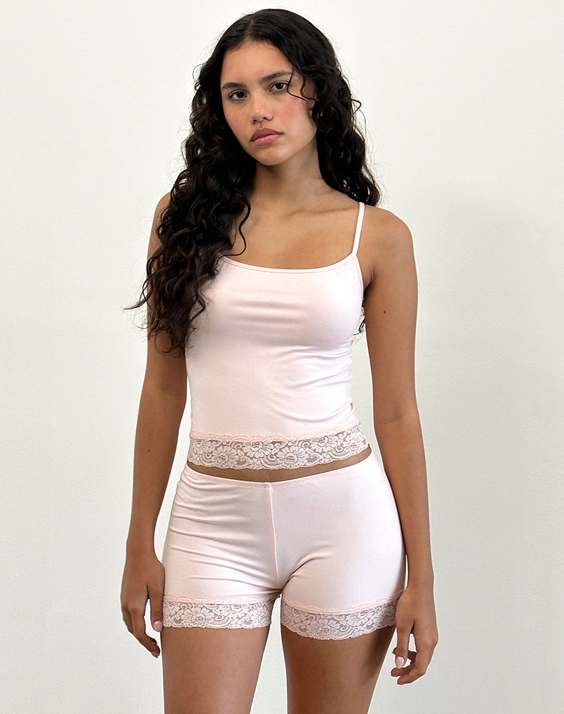 Micropantaloncini Kuden con orlo in pizzo in morbido jersey rosa
