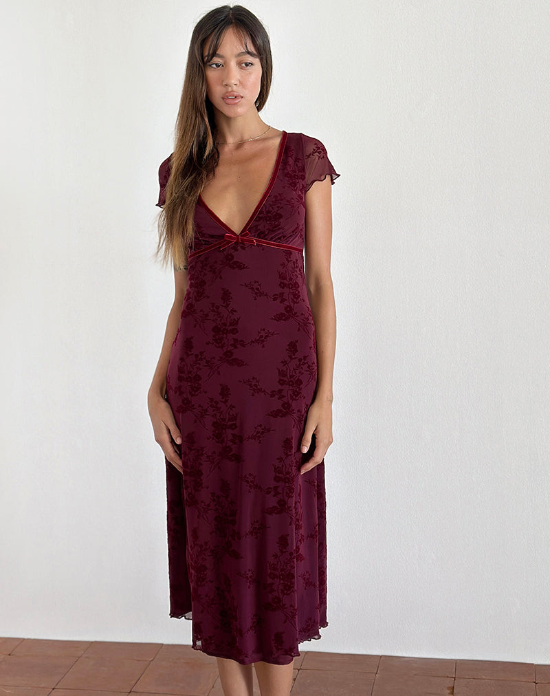 Immagine di Vilinia Midi Dress in Botanical Flower Maroon