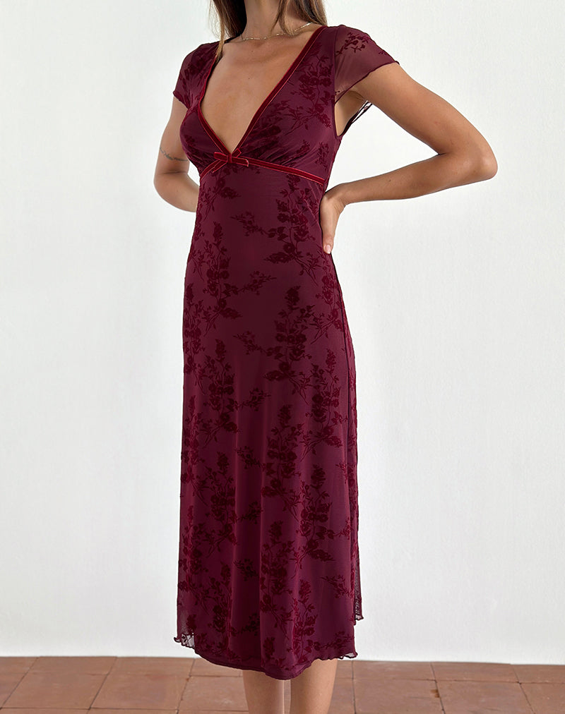Immagine di Vilinia Midi Dress in Botanical Flower Maroon