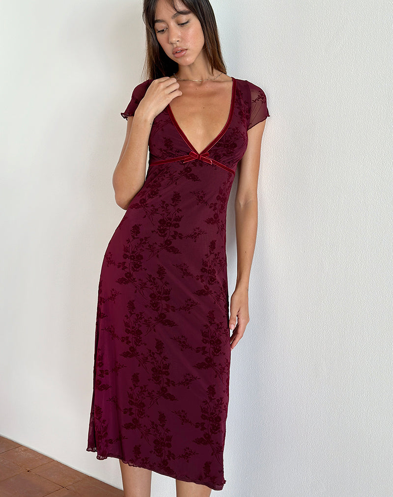 Immagine di Vilinia Midi Dress in Botanical Flower Maroon