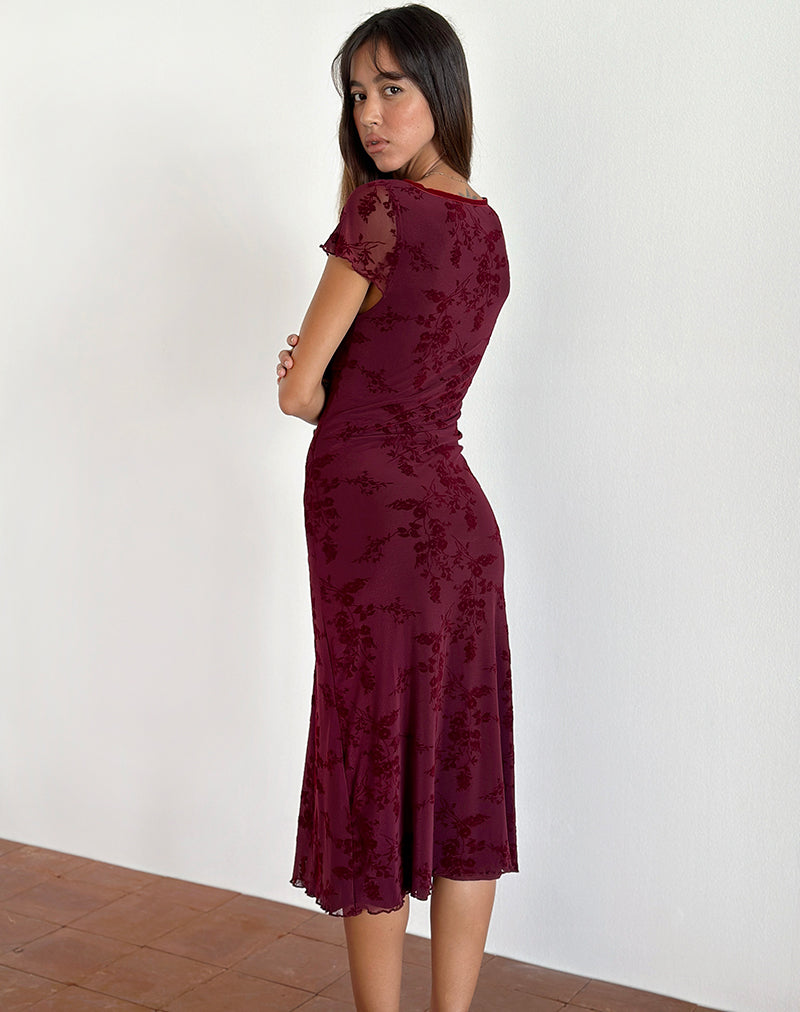 Immagine di Vilinia Midi Dress in Botanical Flower Maroon