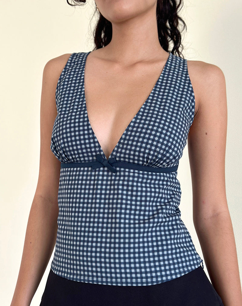Immagine di Vishata Top in Mini Gingham Blu Scuro