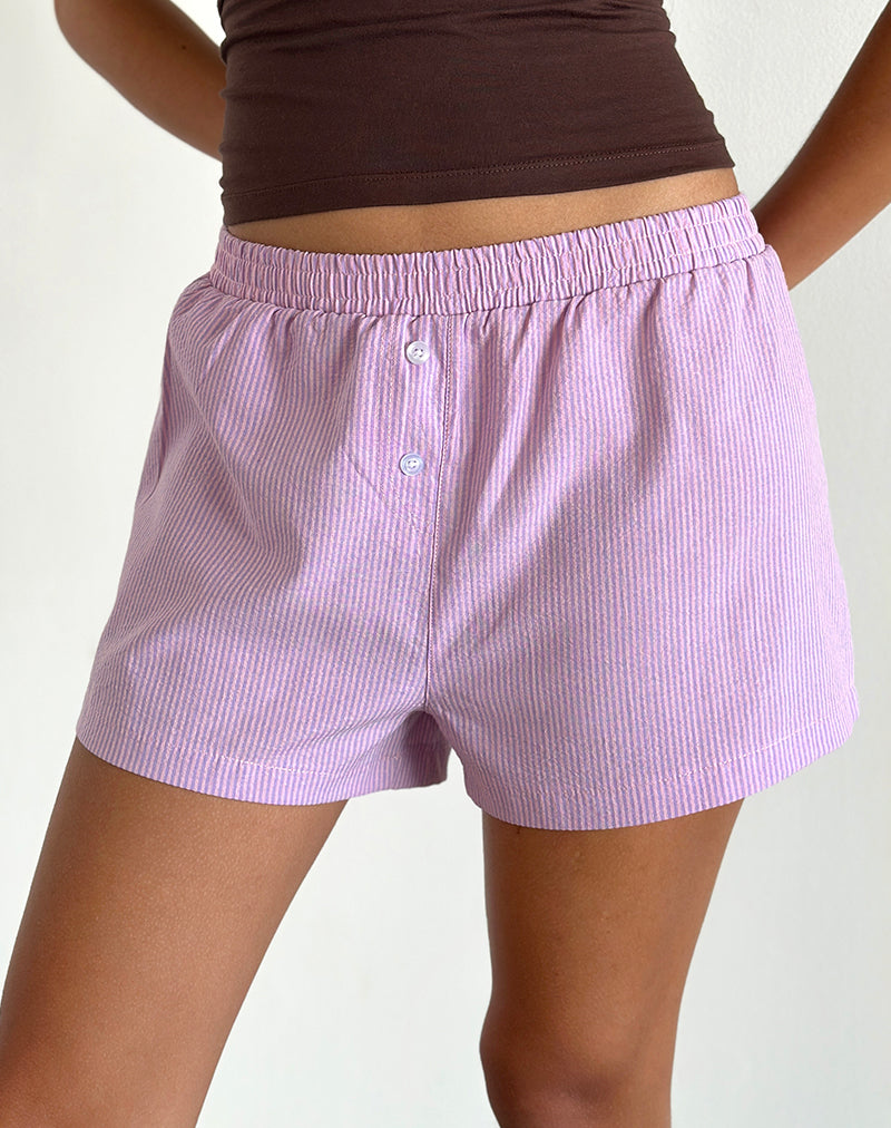 Immagine di Voir Shorts in Popeline a righe rosa e viola