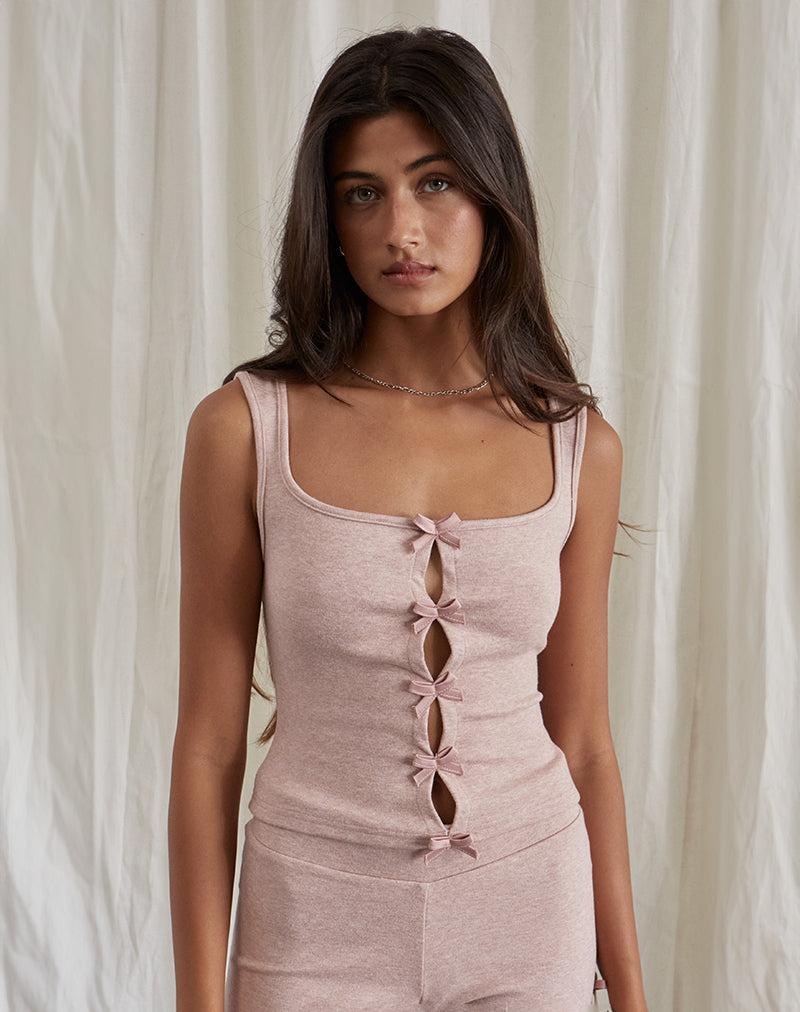 Gilet con fiocco Vonnie in maglia rosa sabbia