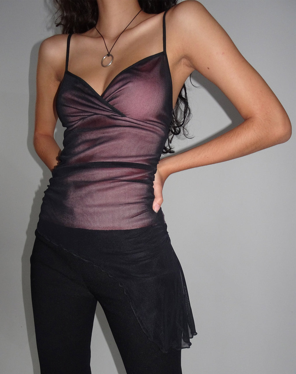 Top Waca nero con fodera rosa