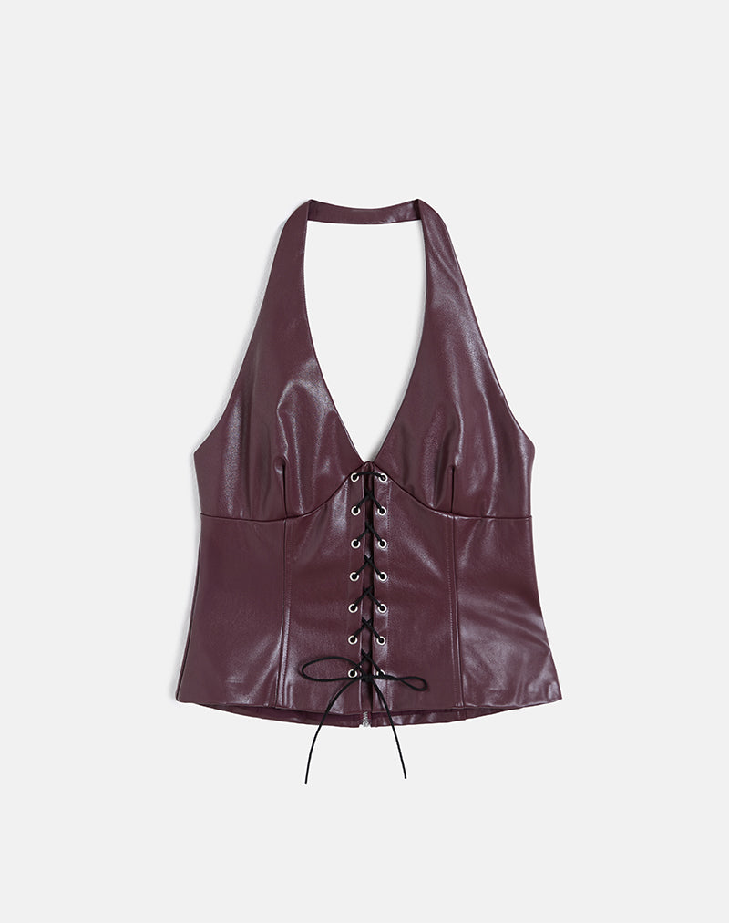 Immagine di Wahya Lace Up Halter Top in PU Plum