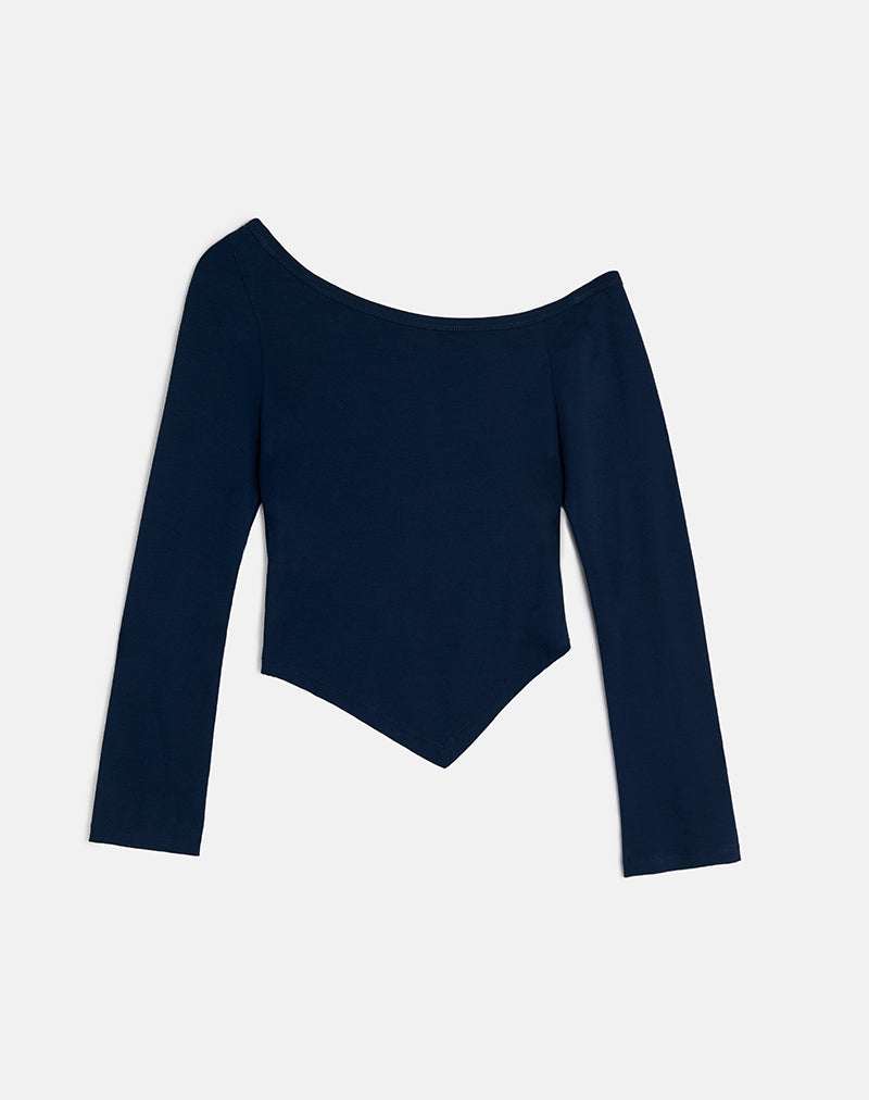 Immagine di Wakana Asymmetric Long Sleeve Top in Navy