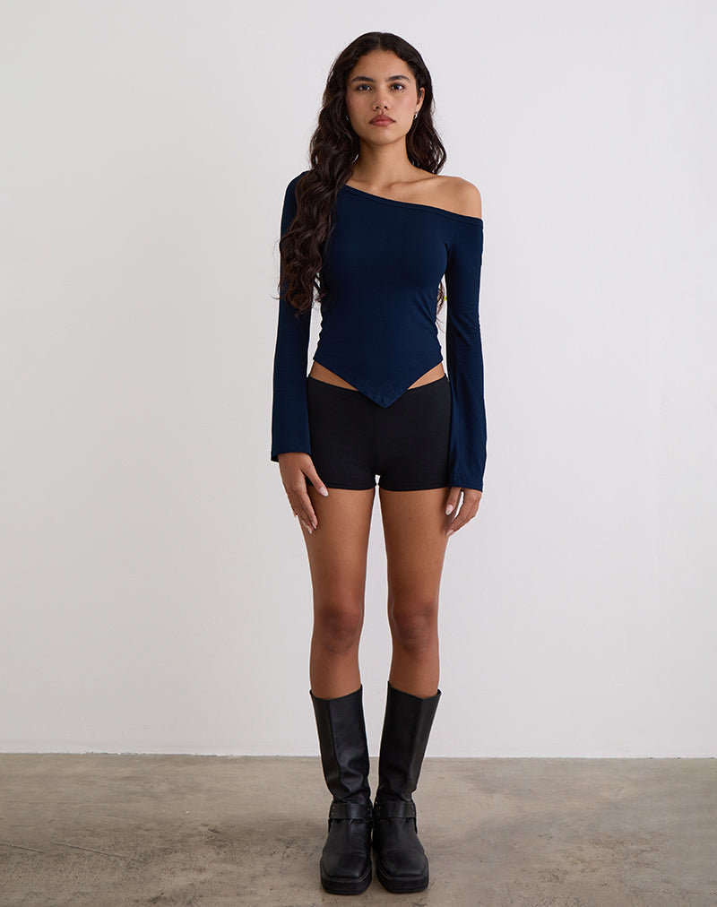 Wakana - Top asimmetrico a maniche lunghe in blu scuro