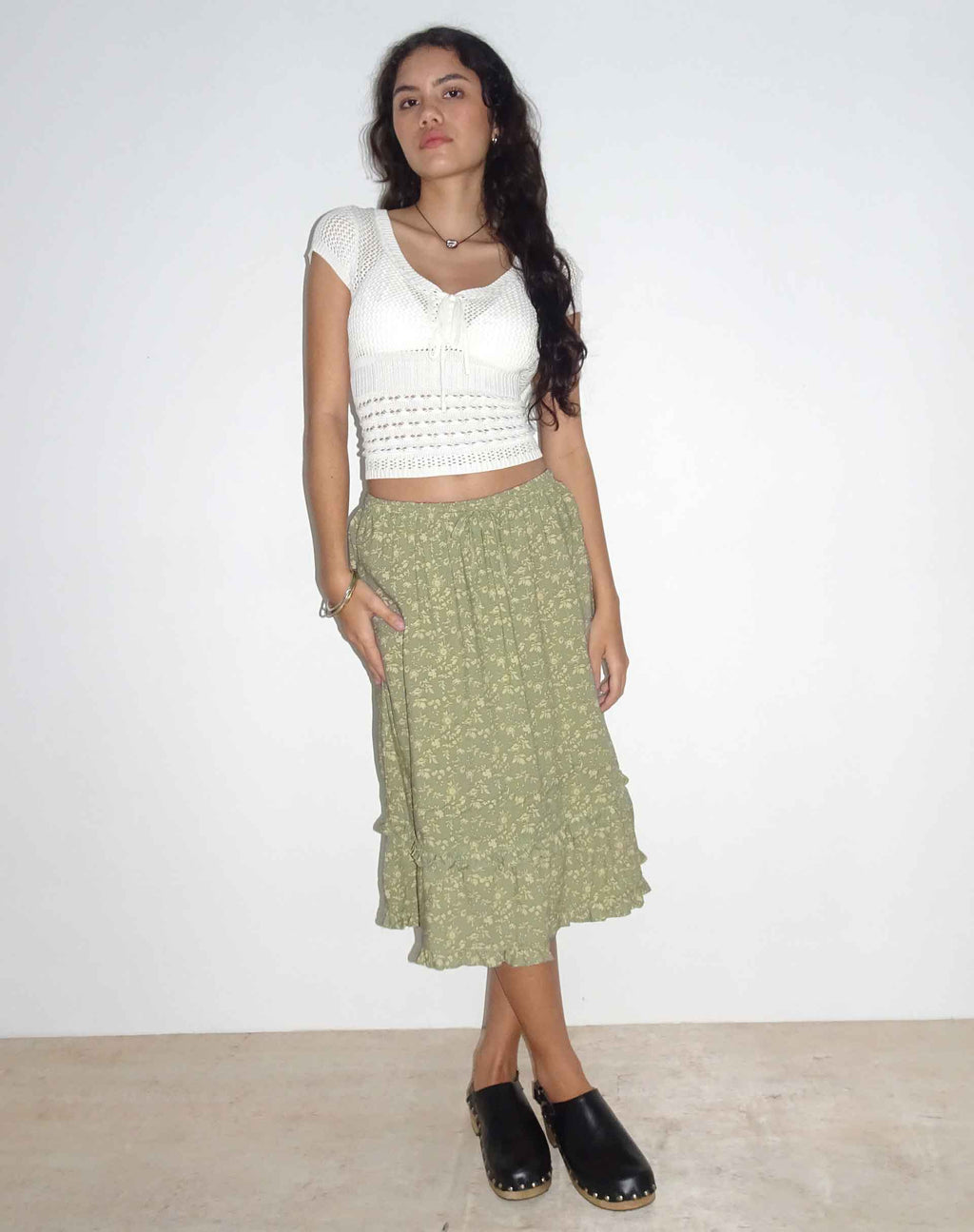 Gonna midi Wala in verde floreale ditsy