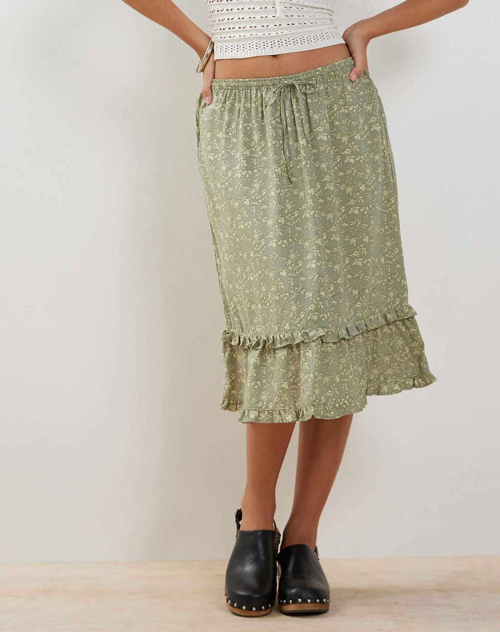 Gonna midi Wala in verde floreale ditsy