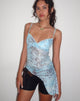 Immagine di Warica Cami Top asimmetrico in blu Paisley astratto rustico