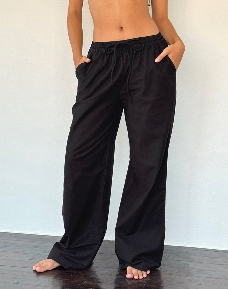 Pantaloni in lino a gamba larga Wasic in nero