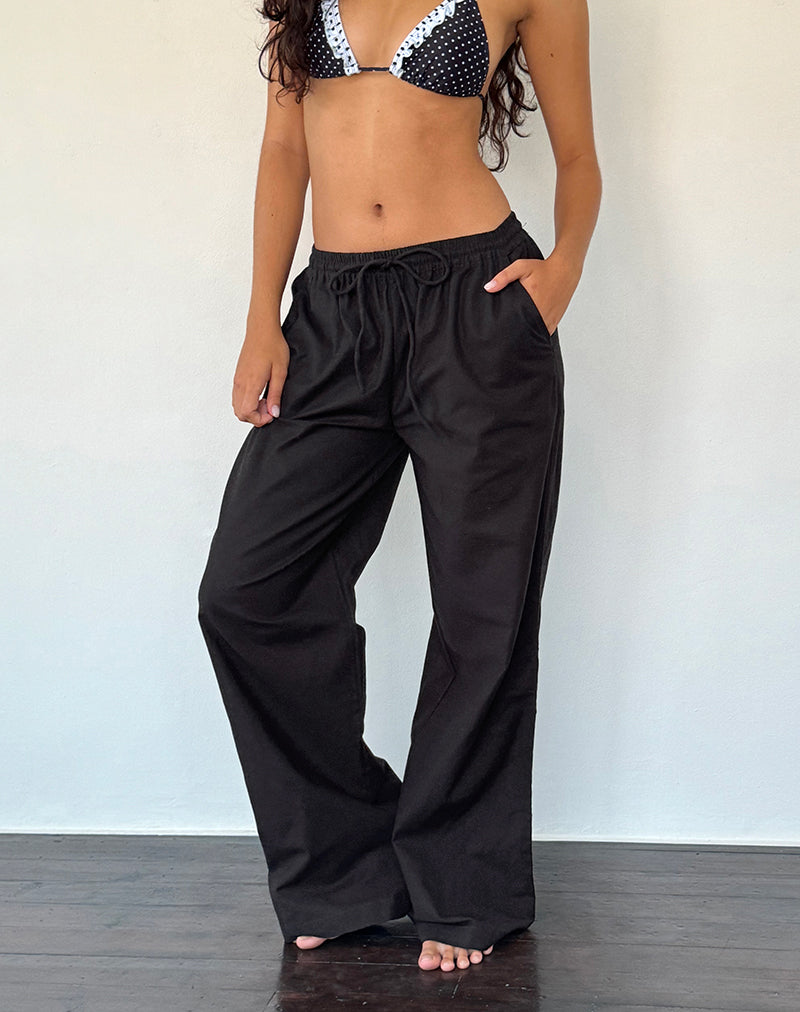 Immagine di Wasic Pantaloni di lino a gamba larga in nero