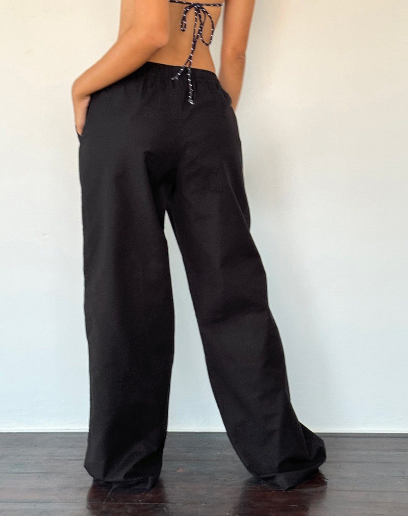 Immagine di Wasic Pantaloni di lino a gamba larga in nero