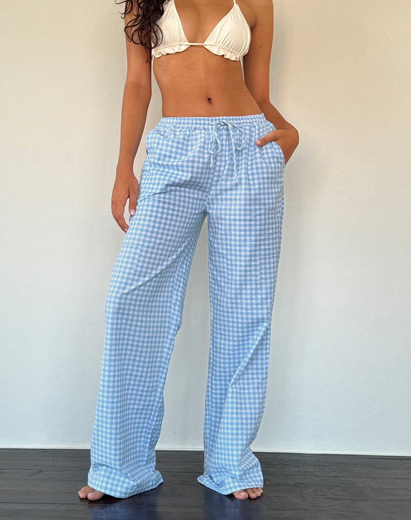 Pantaloni in lino a gamba larga Wasic in percalle blu