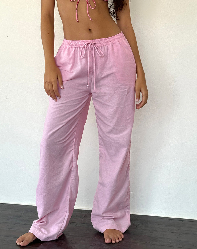 Immagine di Wasic Pantalone di lino a gamba larga in rosa fenicottero