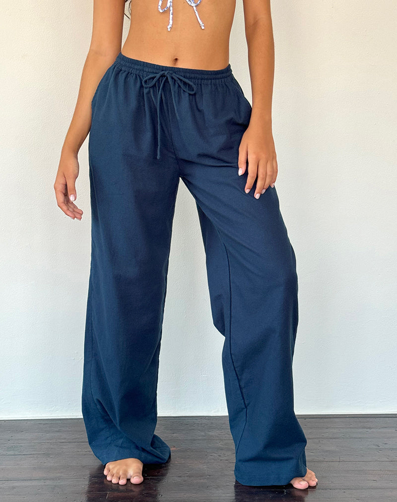 Immagine di Wasic Pantalone di lino a gamba larga in blu scuro