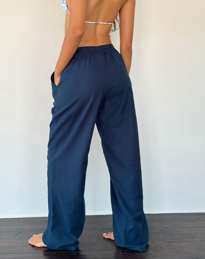 Immagine di Wasic Pantalone di lino a gamba larga in blu scuro