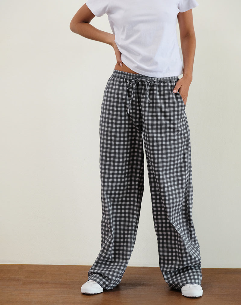 Pantaloni in lino a gamba larga Wasic in percalle tonale nero e grigio