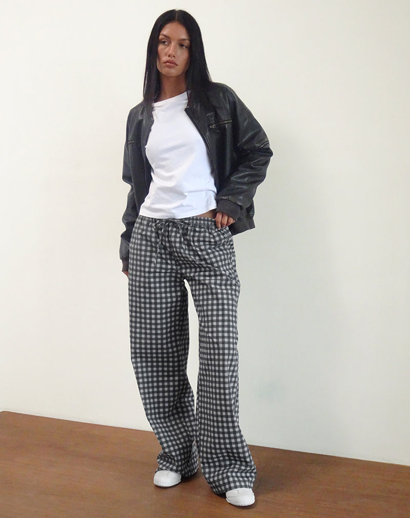 Pantaloni in lino a gamba larga Wasic in percalle tonale nero e grigio