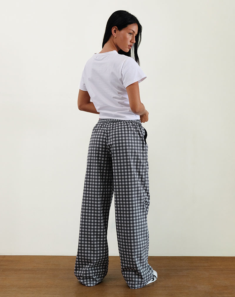 Immagine di Wasic Pantalone di lino a gamba larga in percalle tonale nero e grigio
