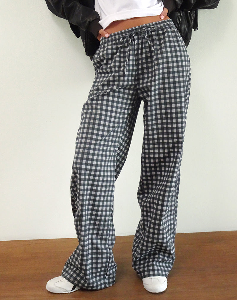 Immagine di Wasic Pantalone di lino a gamba larga in percalle tonale nero e grigio