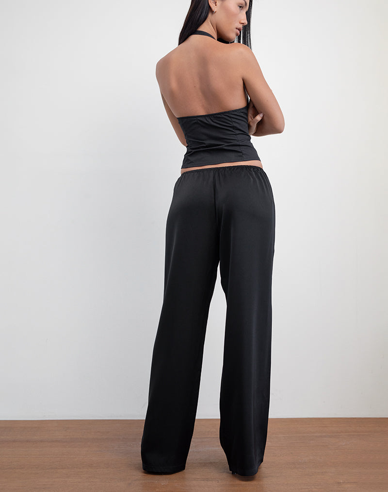 Pantaloni a gamba larga Waski in raso nero