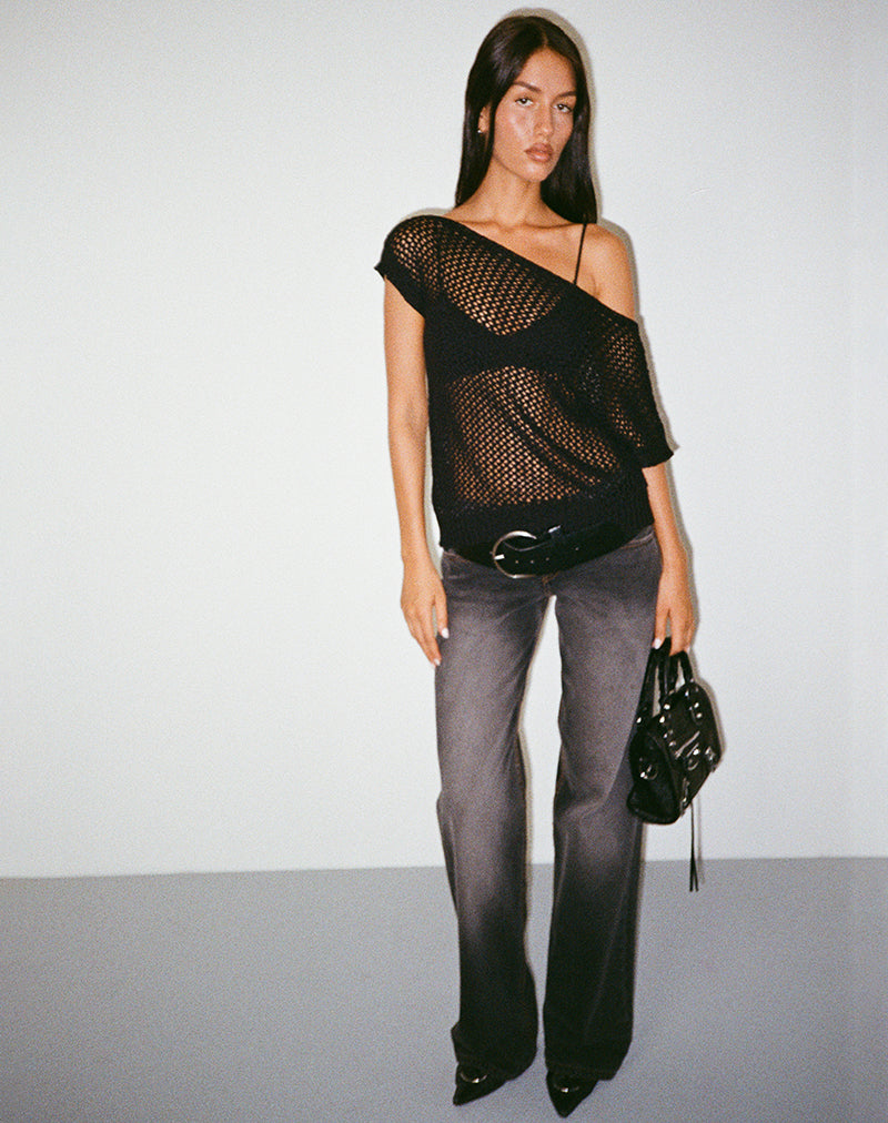 Immagine di Weavora Top a collo alto in maglia aperta nero