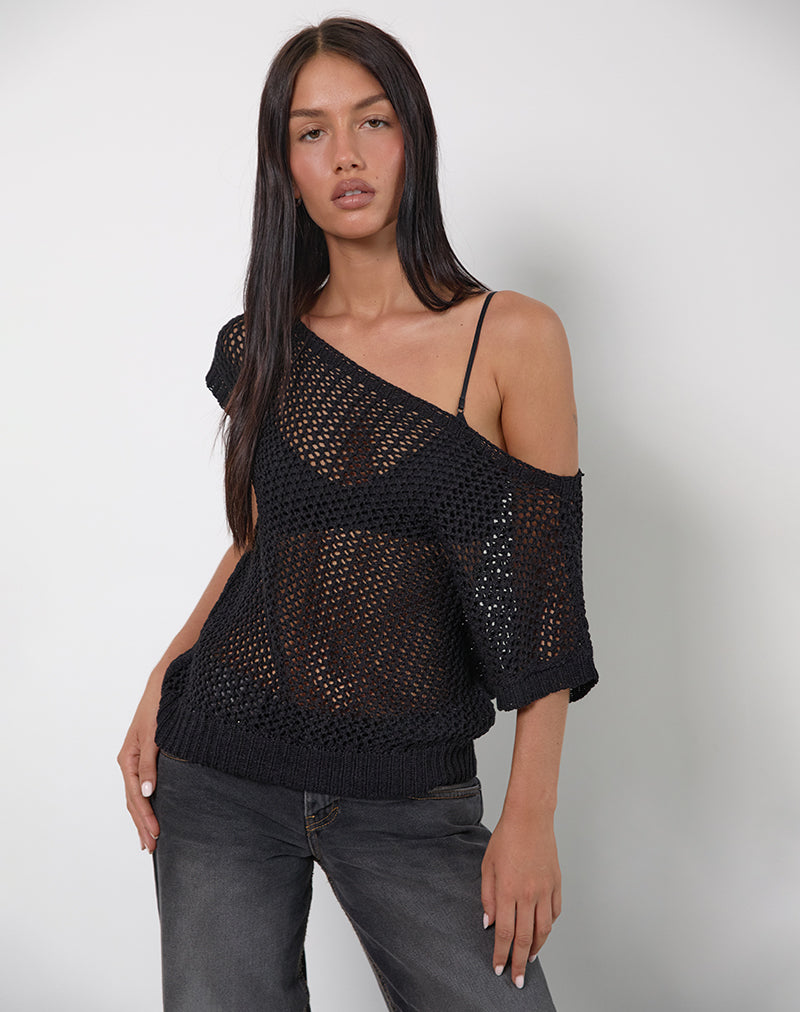 Immagine di Weavora Top a collo alto in maglia aperta nero