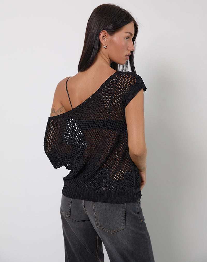 Immagine di Weavora Top a collo alto in maglia aperta nero