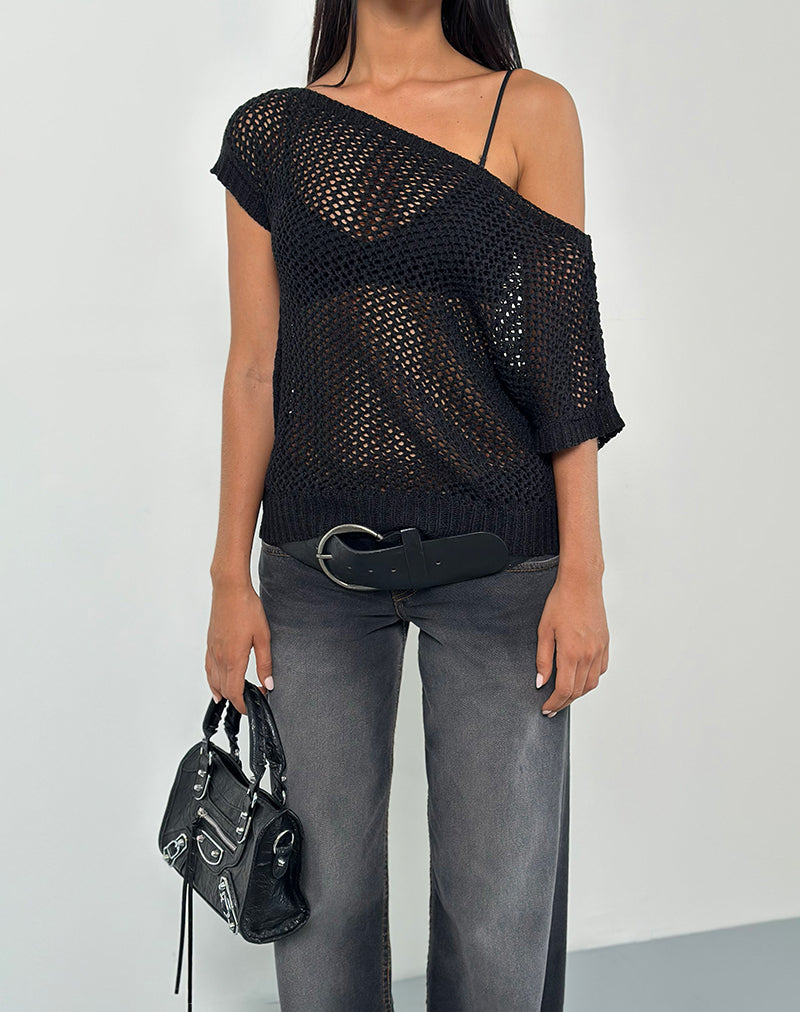 Immagine di Weavora Top a collo alto in maglia aperta nero