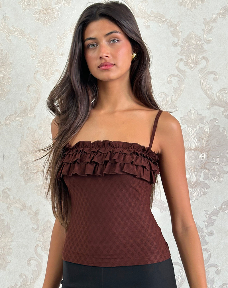 Immagine di Wendy Ruffle Cami Top in Argyle Mesh Brown