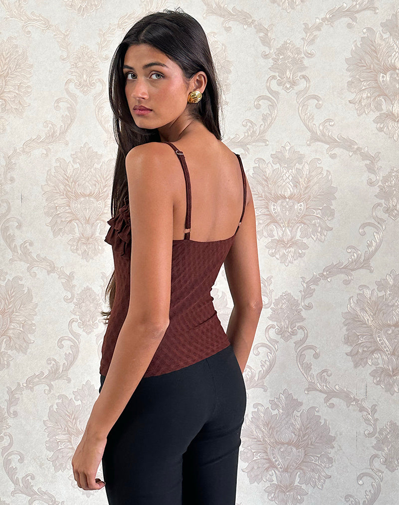 Immagine di Wendy Ruffle Cami Top in Argyle Mesh Brown