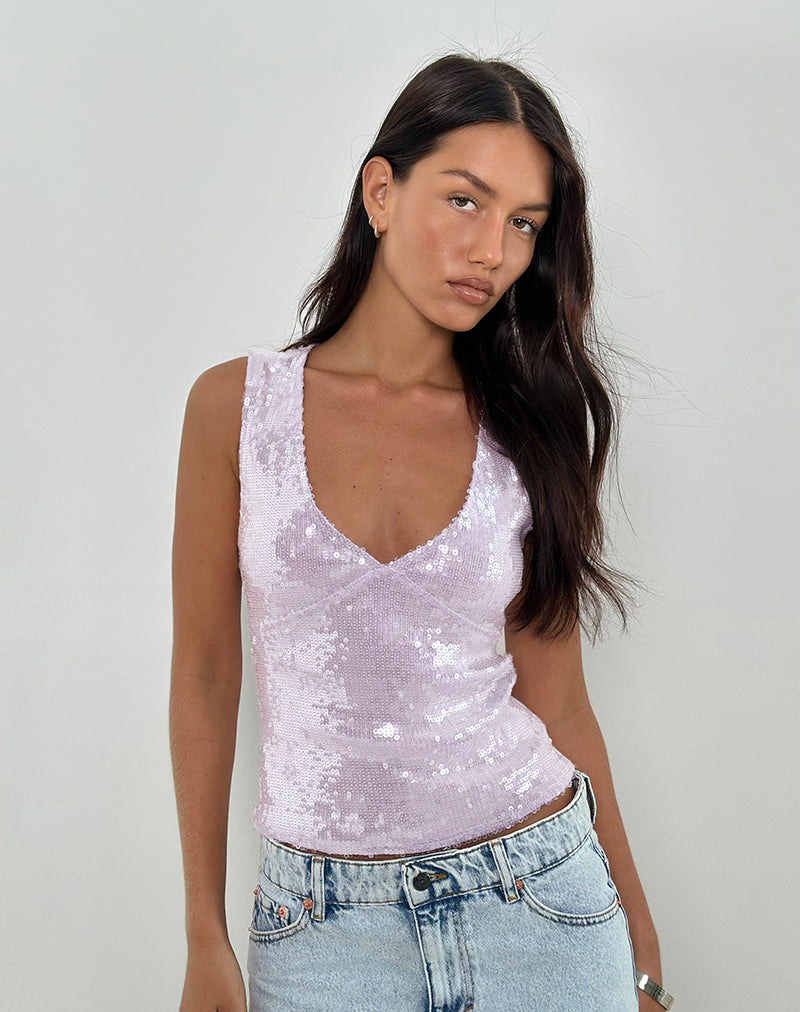 Top Wespiser in paillettes viola tenue