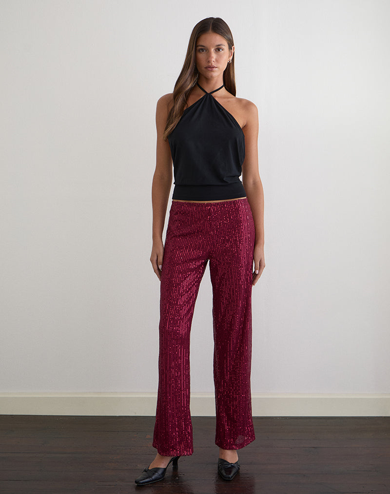 Image of Wilaga Wide Leg Trouser in Sequin Maroon