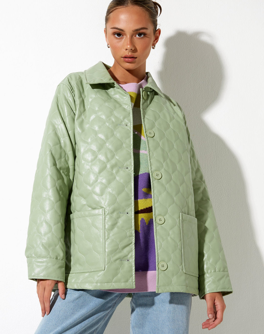 Giacca Winka in PU trapuntato color menta pastello