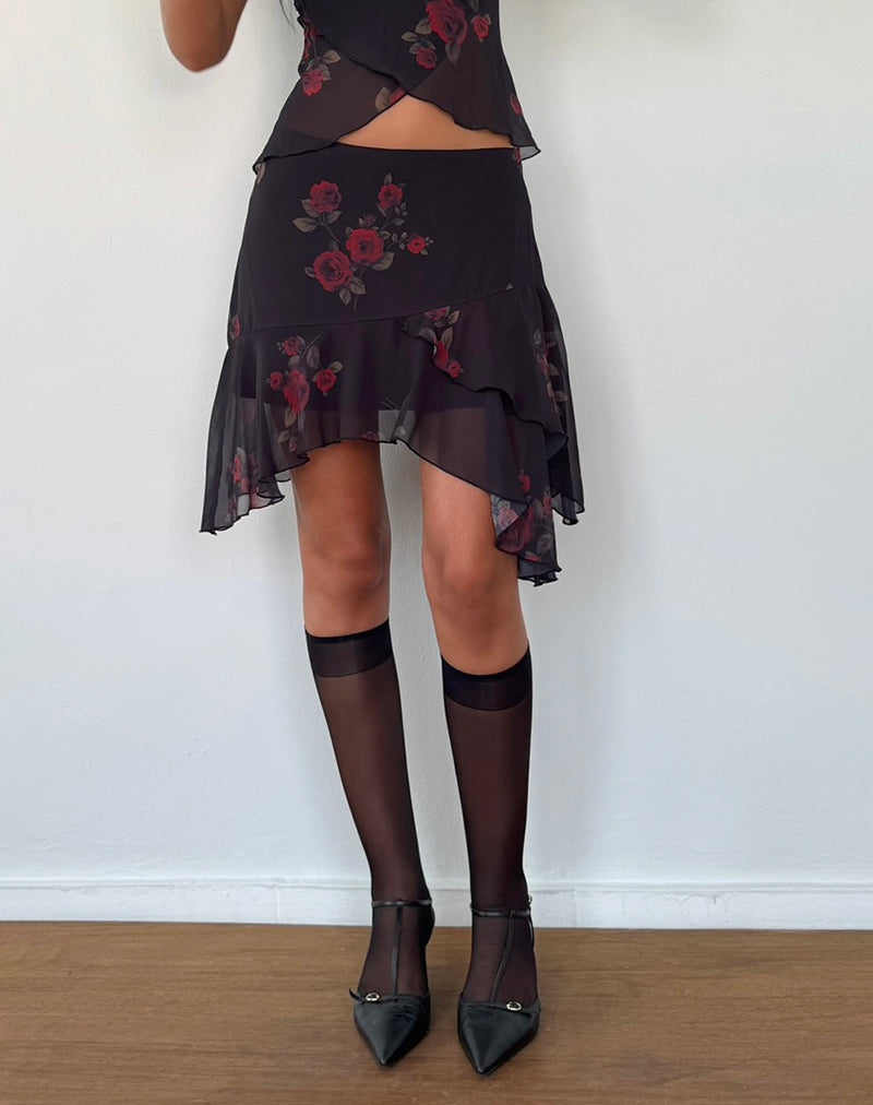 Minigonna Winona in Vintage Roses Nero