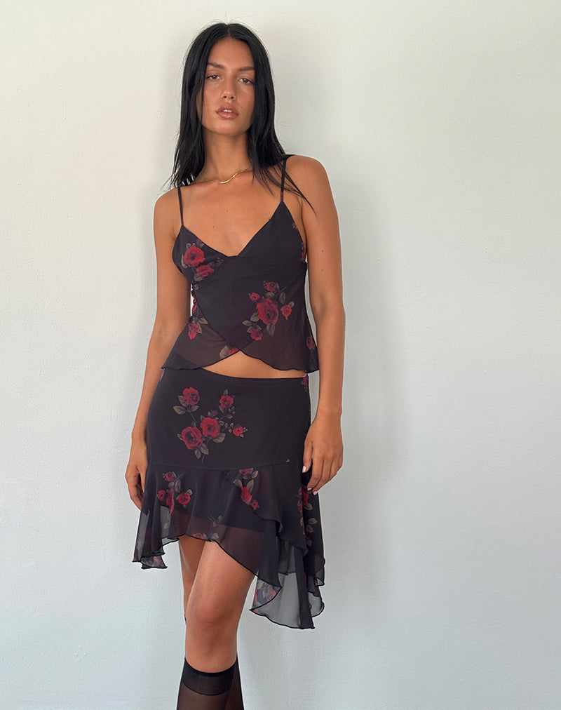 Minigonna Winona in Vintage Roses Nero