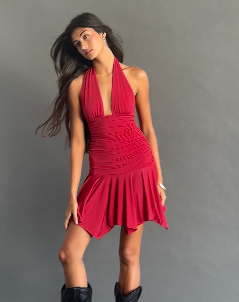 Immagine di Winslet Plunge Mini Dress in Slinky Red