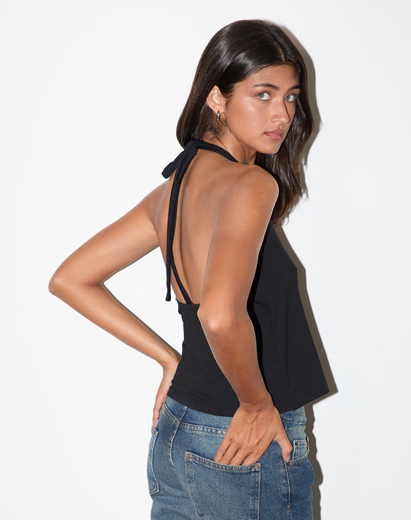 Top Wisty con scollo a farfalla in jersey nero