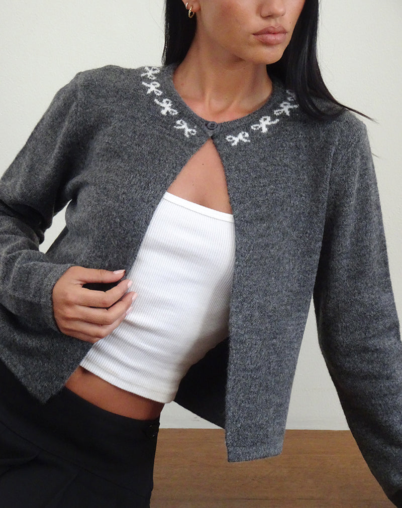Cardigan Wunara grigio con fiocchi avorio