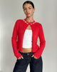 Immagine del cardigan Wunara in rosso con fiocchi rosa